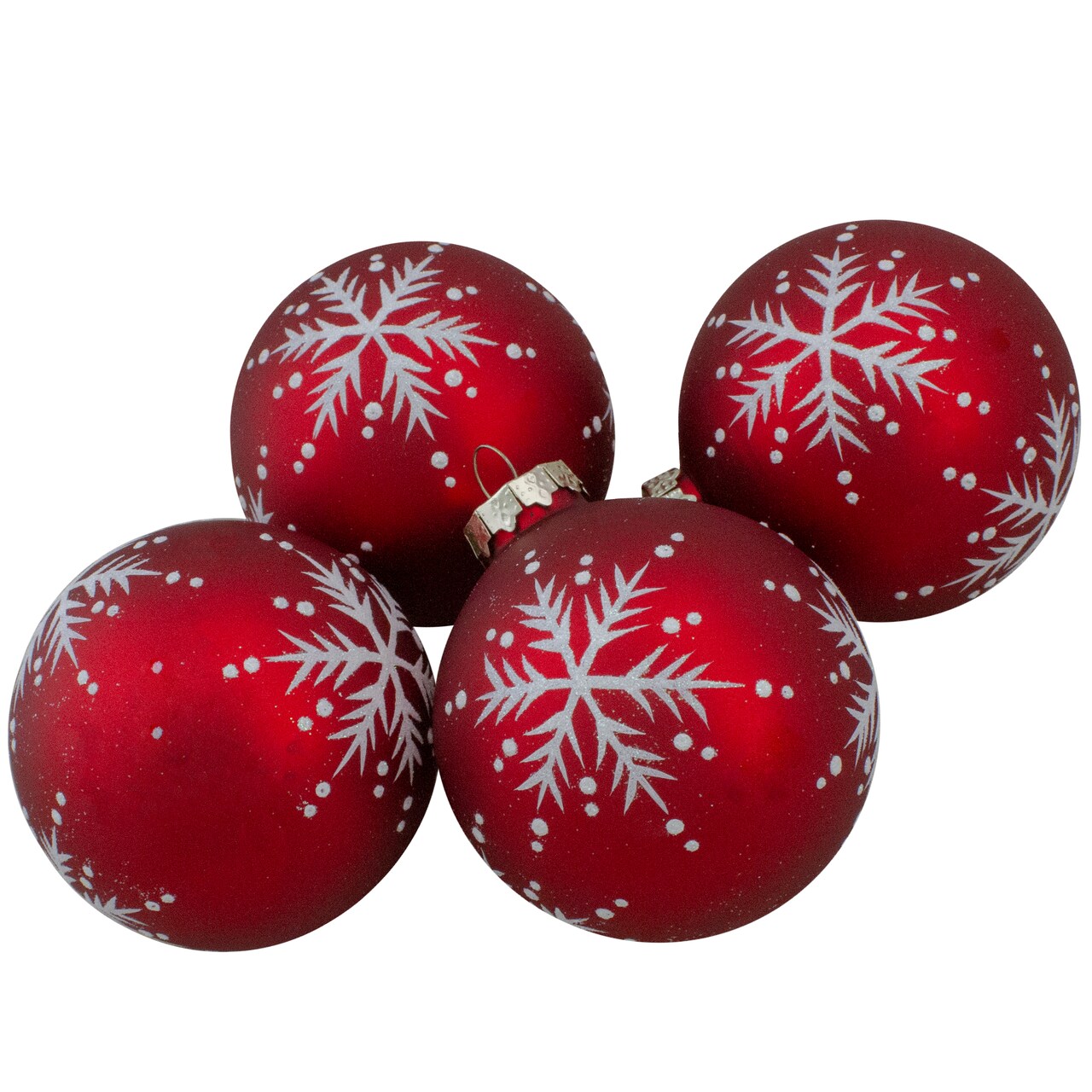 Northlight Glittered Snowflakes Matte Finish Glass Ball Christmas Ornaments - 3" (75mm) - Red - 4ct